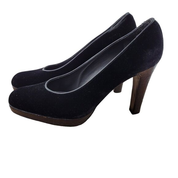 Stuart Weitzman Platform Pumps Size 8 1/2 N Black Velvet Fux Croc 4" Heel - Picture 6 of 11